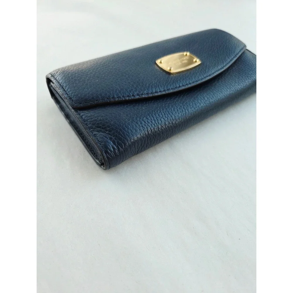 Michael Kors Navy Blue Pebbled Leather Jet Set Wallet 35T3GJSE7L Gold Hardware